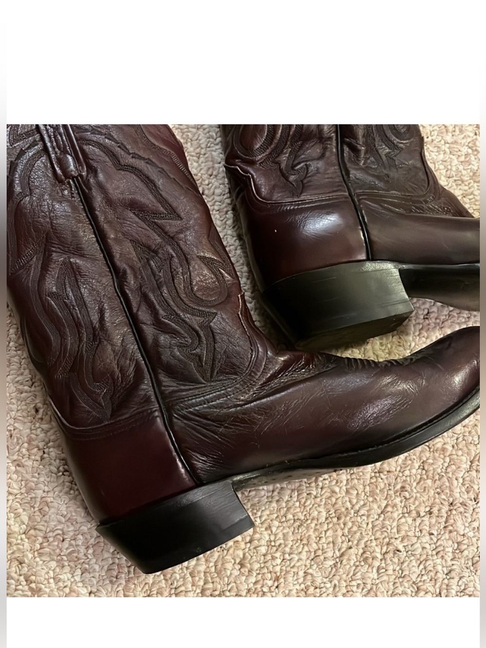 Lucchese Men's Burgundy Leather Cowboy Boots - Picture 4 of 6